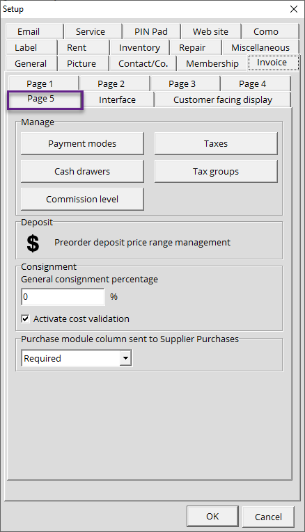Setup - Invoice Tab