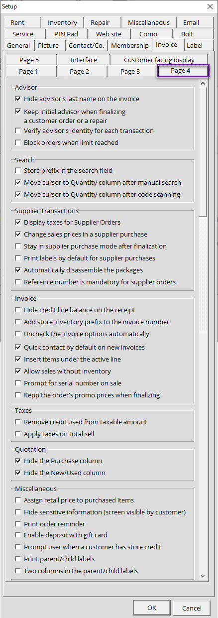 Setup - Invoice Tab