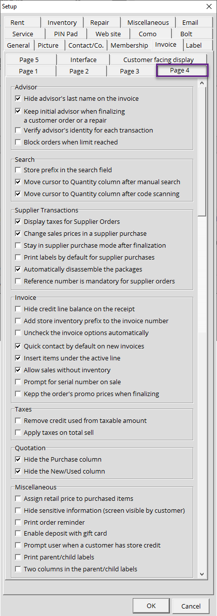Setup - Invoice Tab